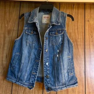Distressed, denim vest.
